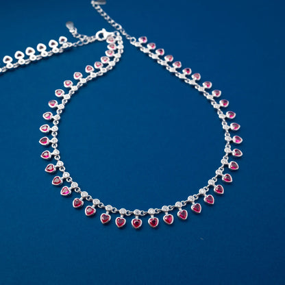 Silver Pink Crystal Tennis Anklet