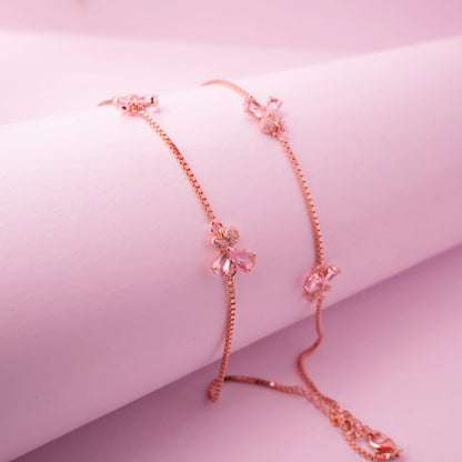 Rose Gold Crystal Butterfly Adjustable Anklets