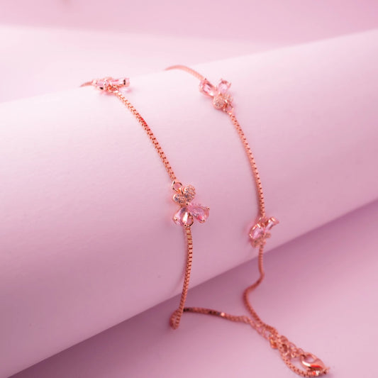 Rose Gold Crystal Butterfly Adjustable Anklets