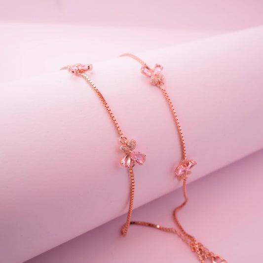 Rose Gold Crystal Butterfly Adjustable Anklets
