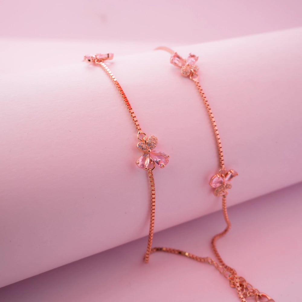 Rose Gold Crystal Butterfly Adjustable Anklets