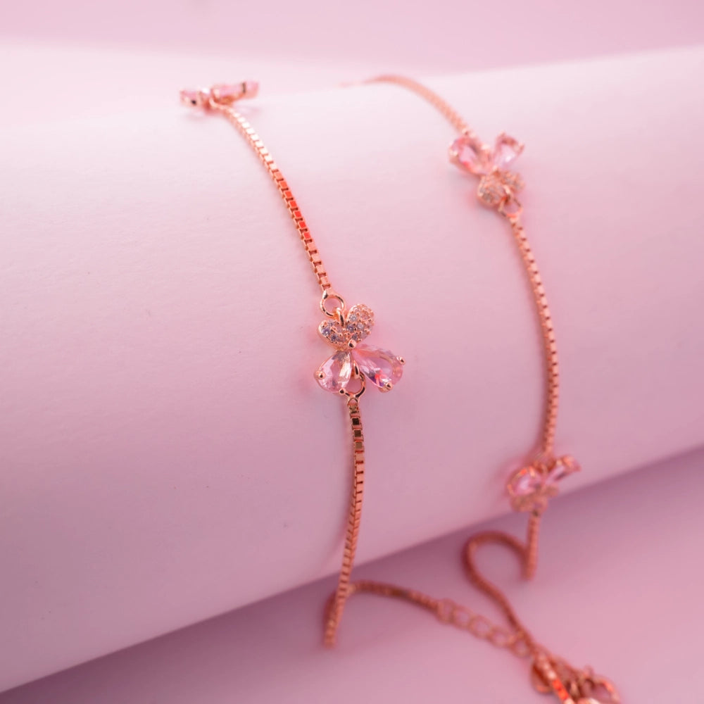 Rose Gold Crystal Butterfly Adjustable Anklets