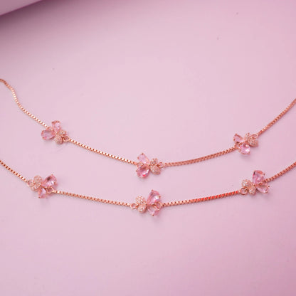 Rose Gold Crystal Butterfly Adjustable Anklets