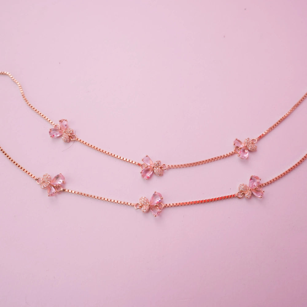 Rose Gold Crystal Butterfly Adjustable Anklets