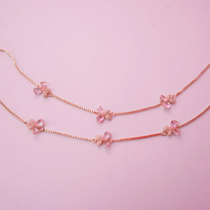 Rose Gold Crystal Butterfly Adjustable Anklets