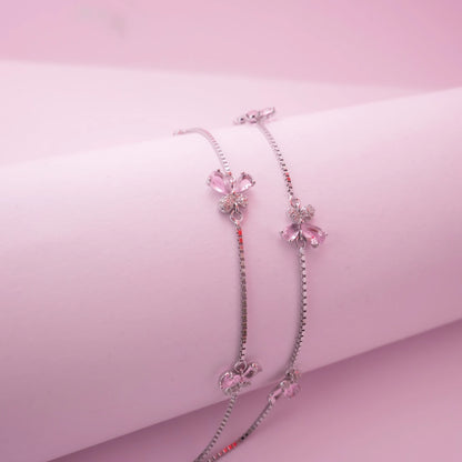 Pink Crystal Butterfly Anklets