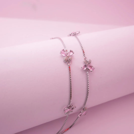 Pink Crystal Butterfly Anklets