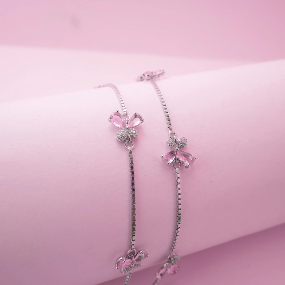 Pink Crystal Butterfly Anklets
