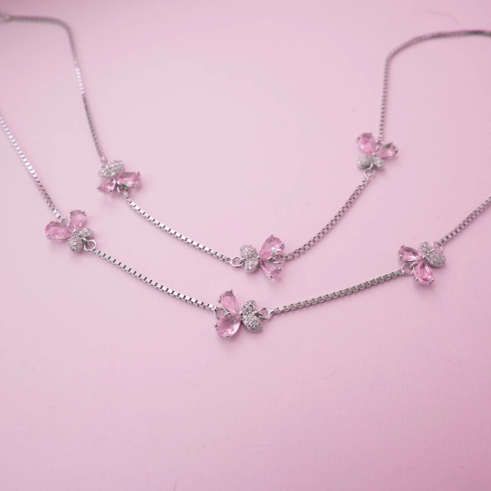 Pink Crystal Butterfly Anklets