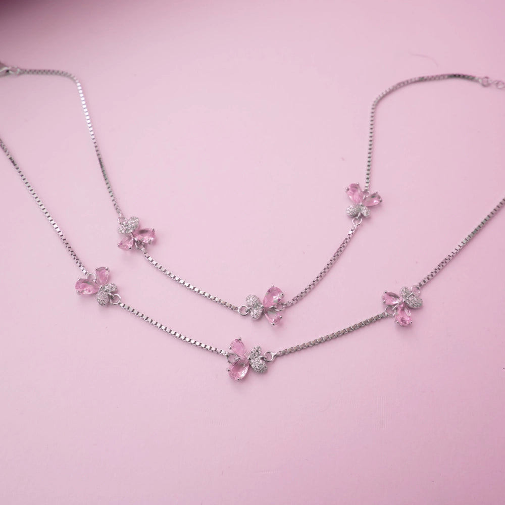 Pink Crystal Butterfly Anklets