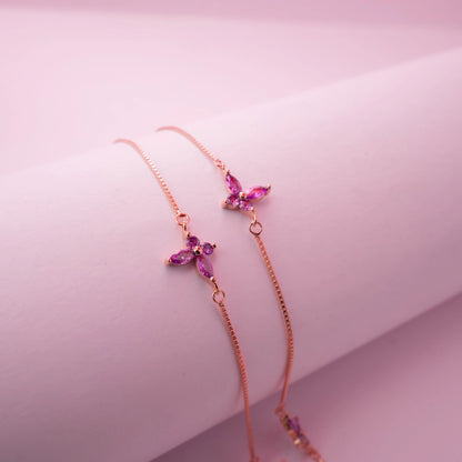 Amethyst Floral Layered Anklet