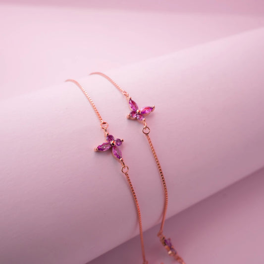 Amethyst Floral Layered Anklet