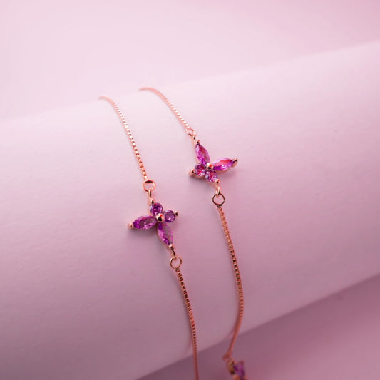 Amethyst Floral Layered Anklet