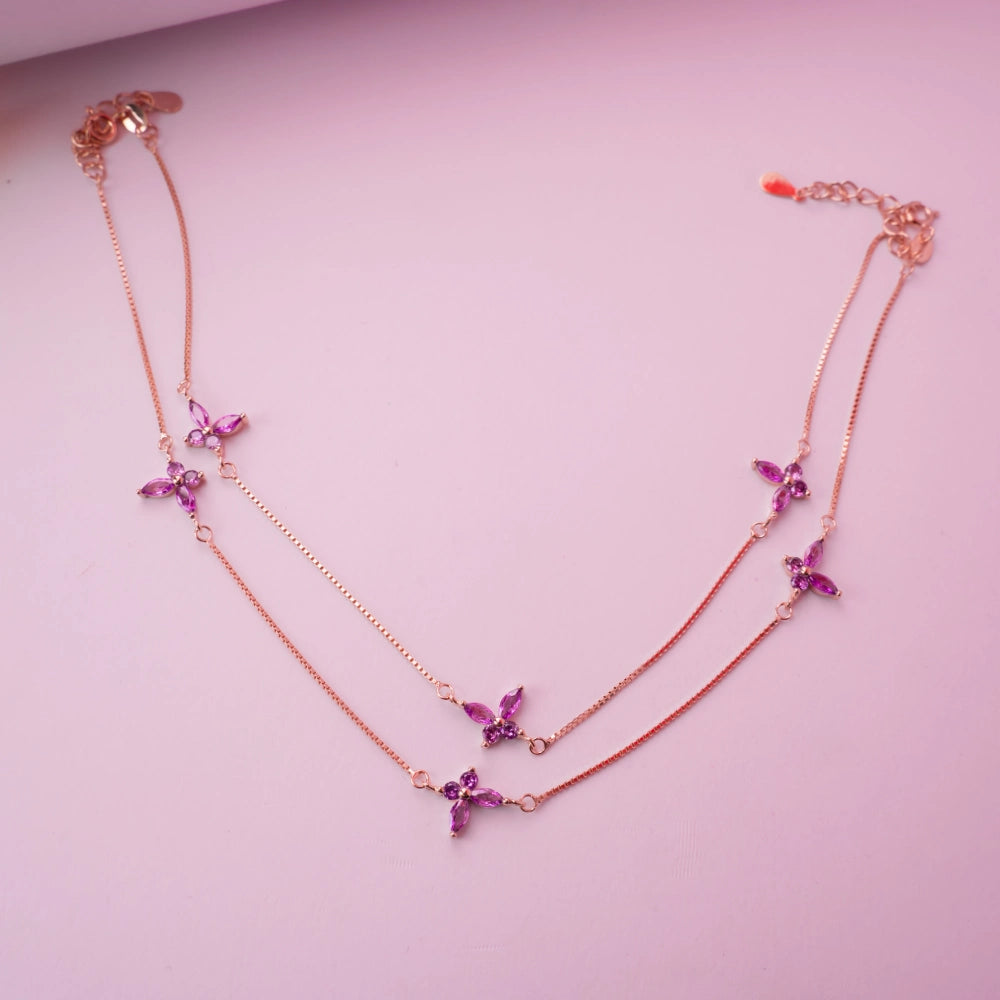 Amethyst Floral Layered Anklet