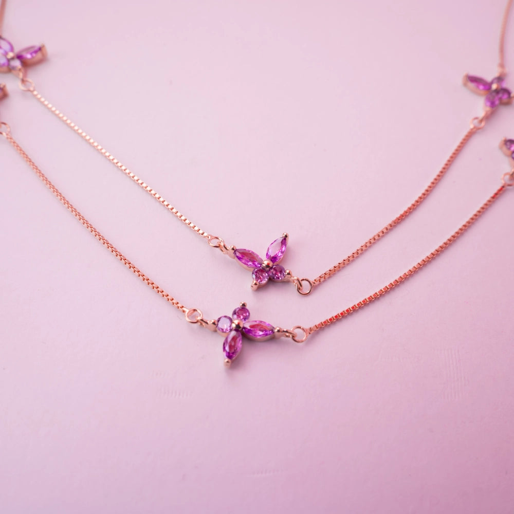 Amethyst Floral Layered Anklet