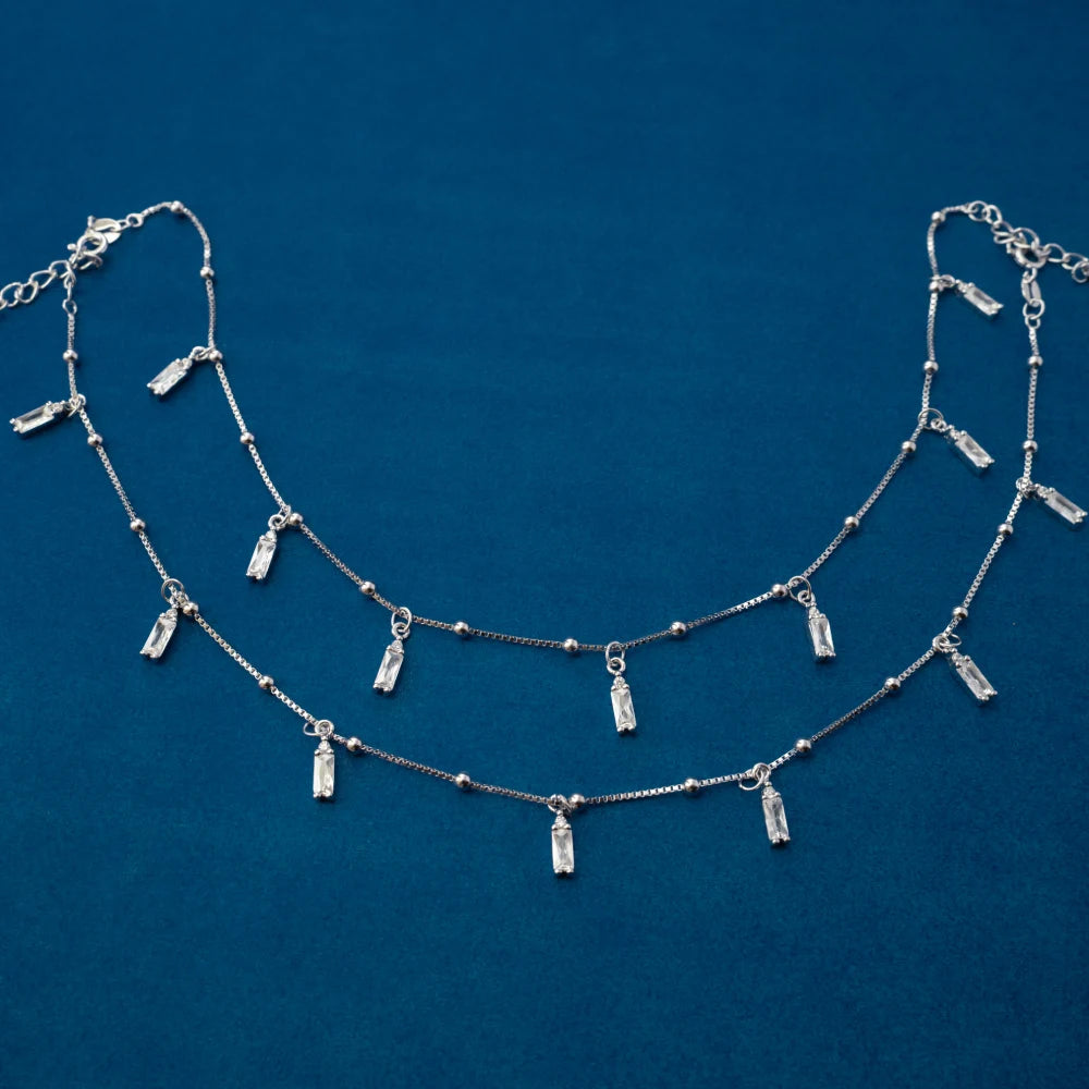 Silver Layered Charm Anklets