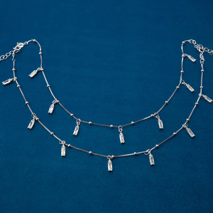 Silver Layered Charm Anklets