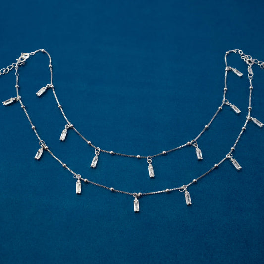Silver Layered Charm Anklets