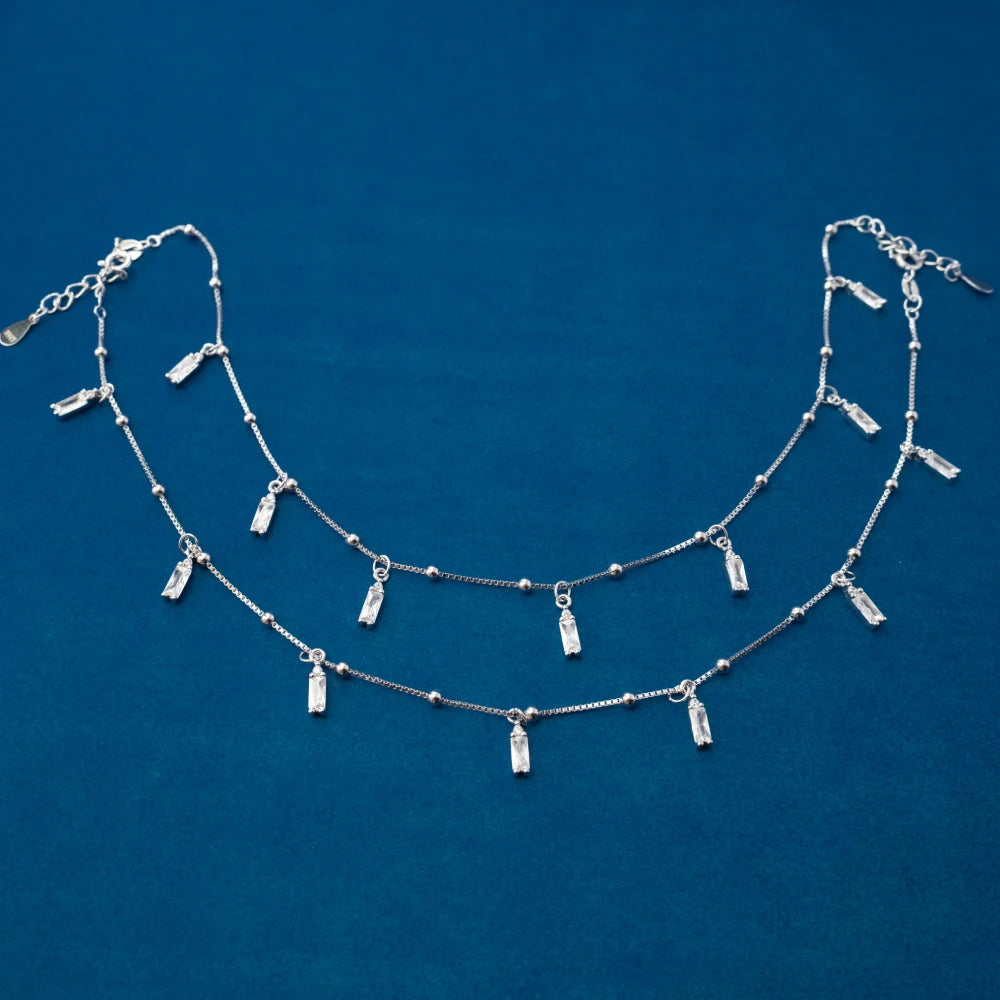 Silver Layered Charm Anklets