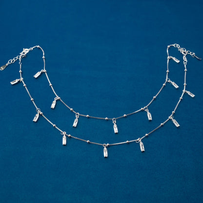 Silver Layered Charm Anklets