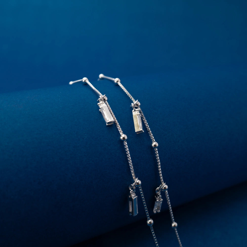 Silver Layered Charm Anklets
