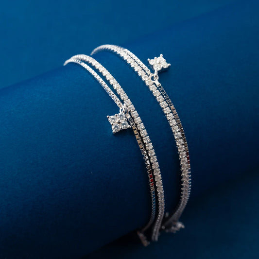 Silver Crystal Charm Anklets