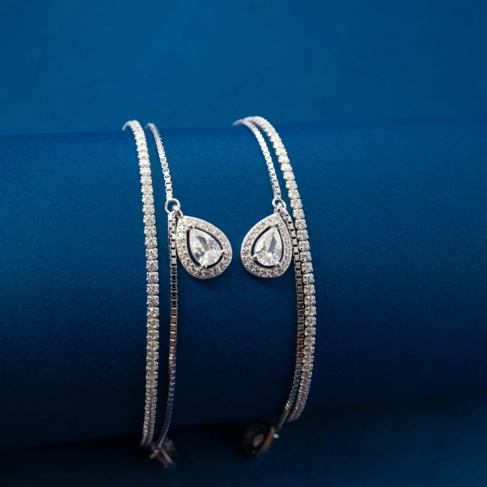 Silver Teardrop Charm Anklets