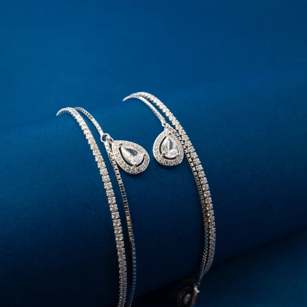 Silver Teardrop Charm Anklets