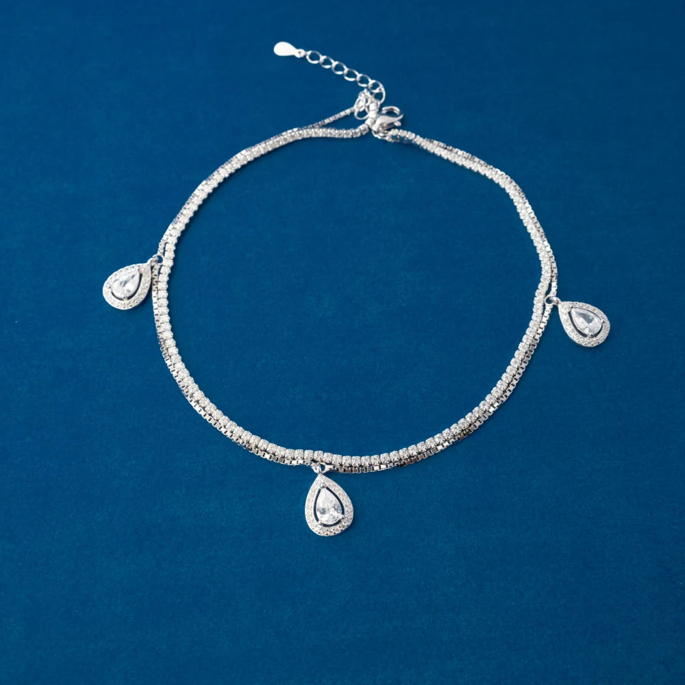 Silver Teardrop Charm Anklets