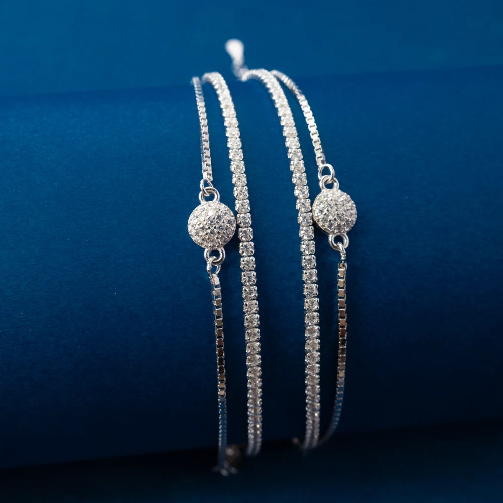 Silver Heart Crystal Anklets