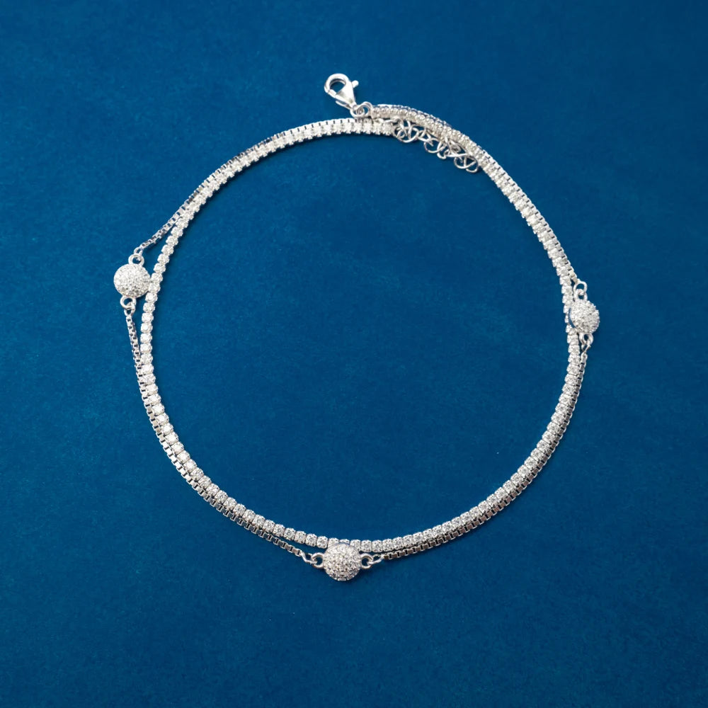 Silver Heart Crystal Anklets