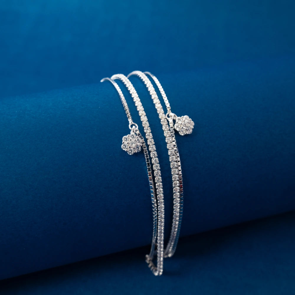 Silver Clover Crystal Anklets