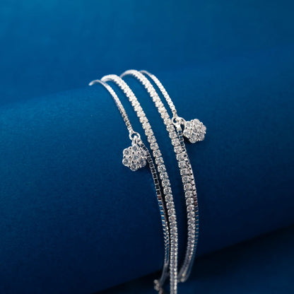 Silver Clover Crystal Anklets