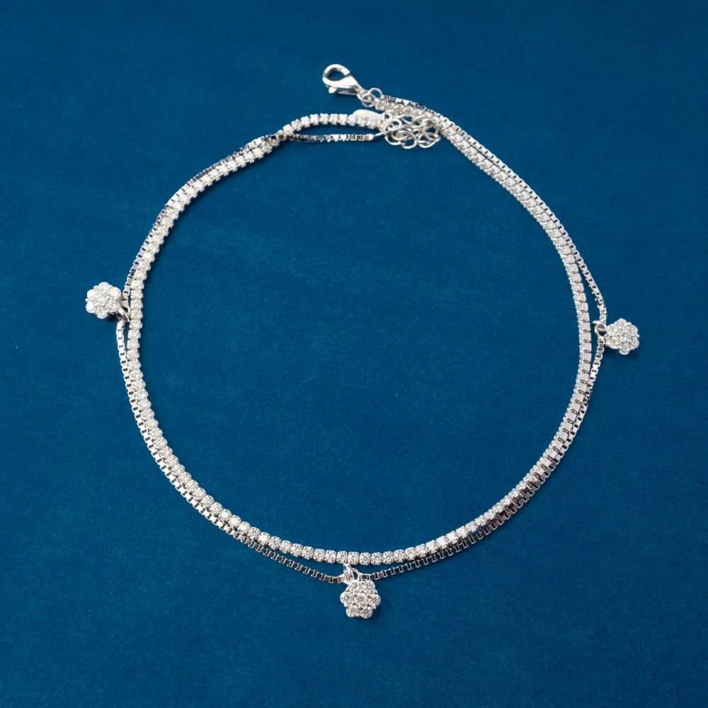 Silver Clover Crystal Anklets