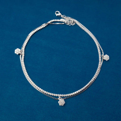 Silver Clover Crystal Anklets
