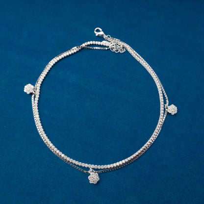 Silver Clover Crystal Anklets