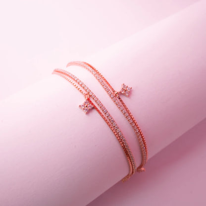 Rose Gold Crystal Square Charm Bracelet