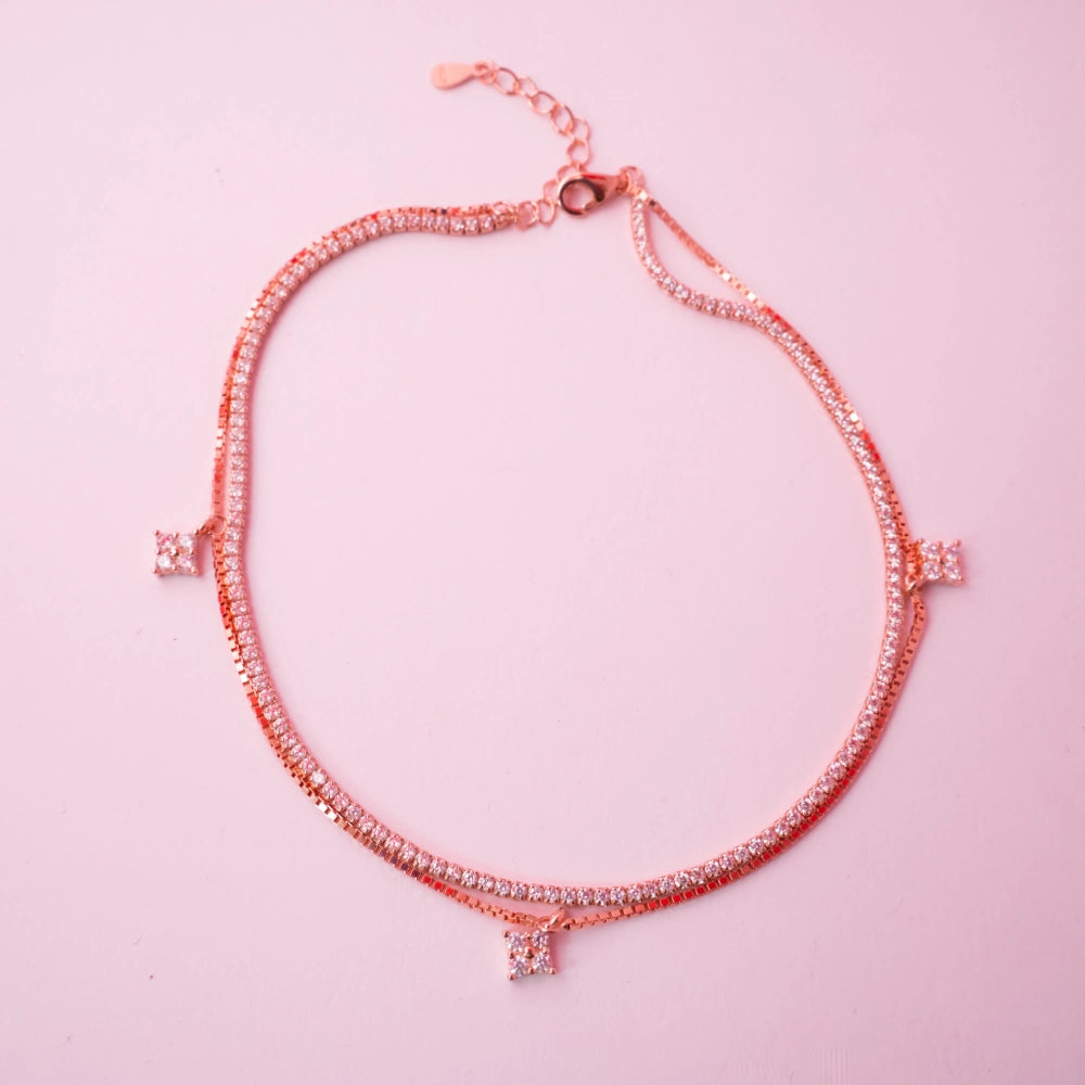 Rose Gold Crystal Square Charm Bracelet