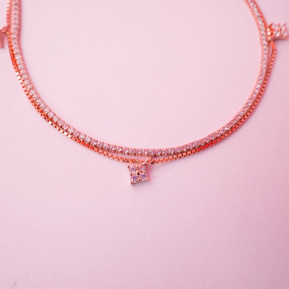 Rose Gold Crystal Square Charm Bracelet