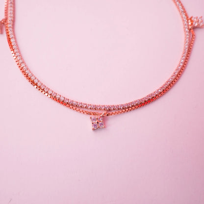 Rose Gold Crystal Square Charm Bracelet