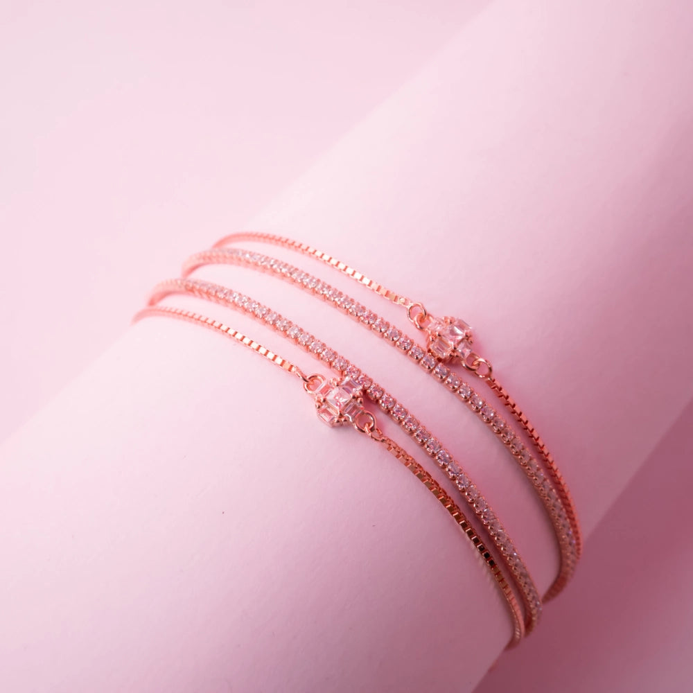 Rose Gold Crystal Tennis Anklet