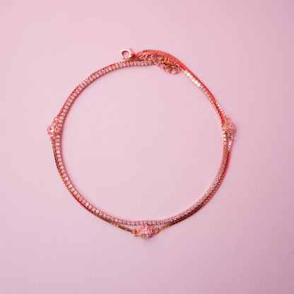 Rose Gold Crystal Tennis Anklet