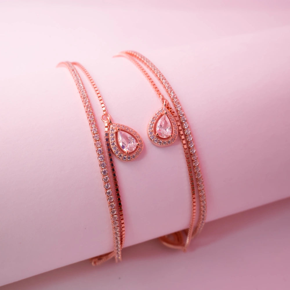 Rose Gold Teardrop Crystal Charm Anklets