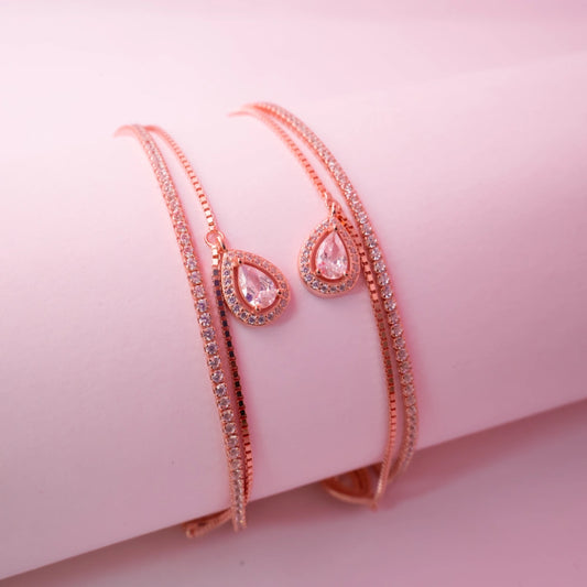 Rose Gold Teardrop Crystal Charm Anklets