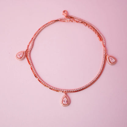 Rose Gold Teardrop Crystal Charm Anklets