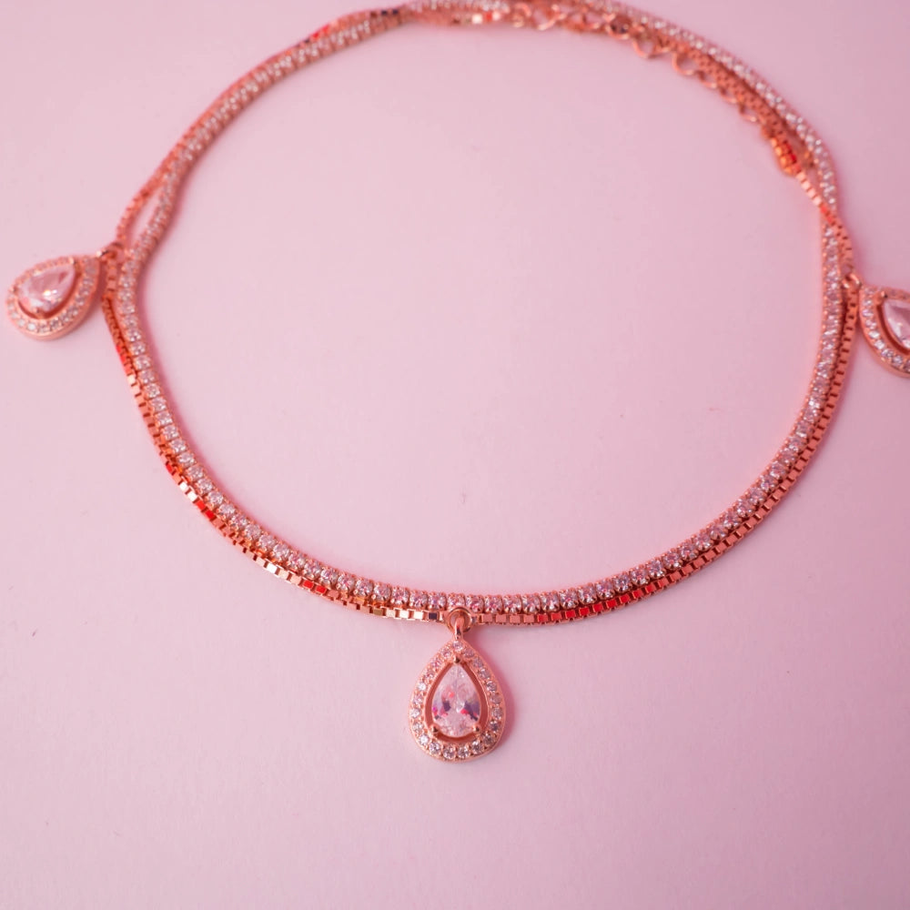 Rose Gold Teardrop Crystal Charm Anklets