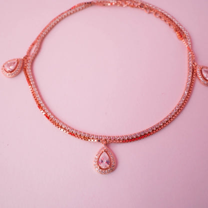 Rose Gold Teardrop Crystal Charm Anklets