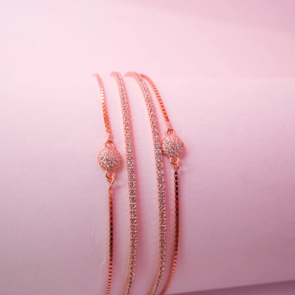 Rose Gold Crystal Tennis Charm Anklets