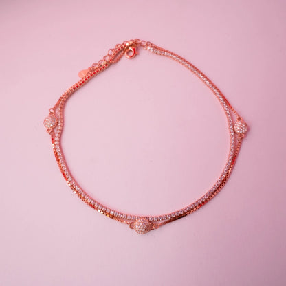 Rose Gold Crystal Tennis Charm Anklets