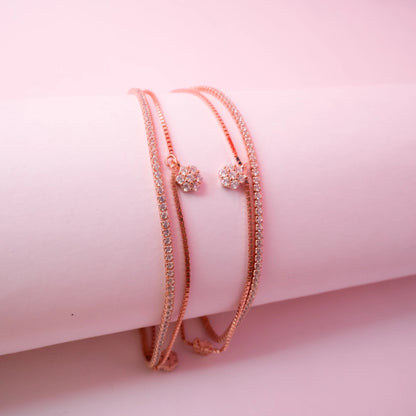 Rose Gold Crystal Flower Charm  Anklets